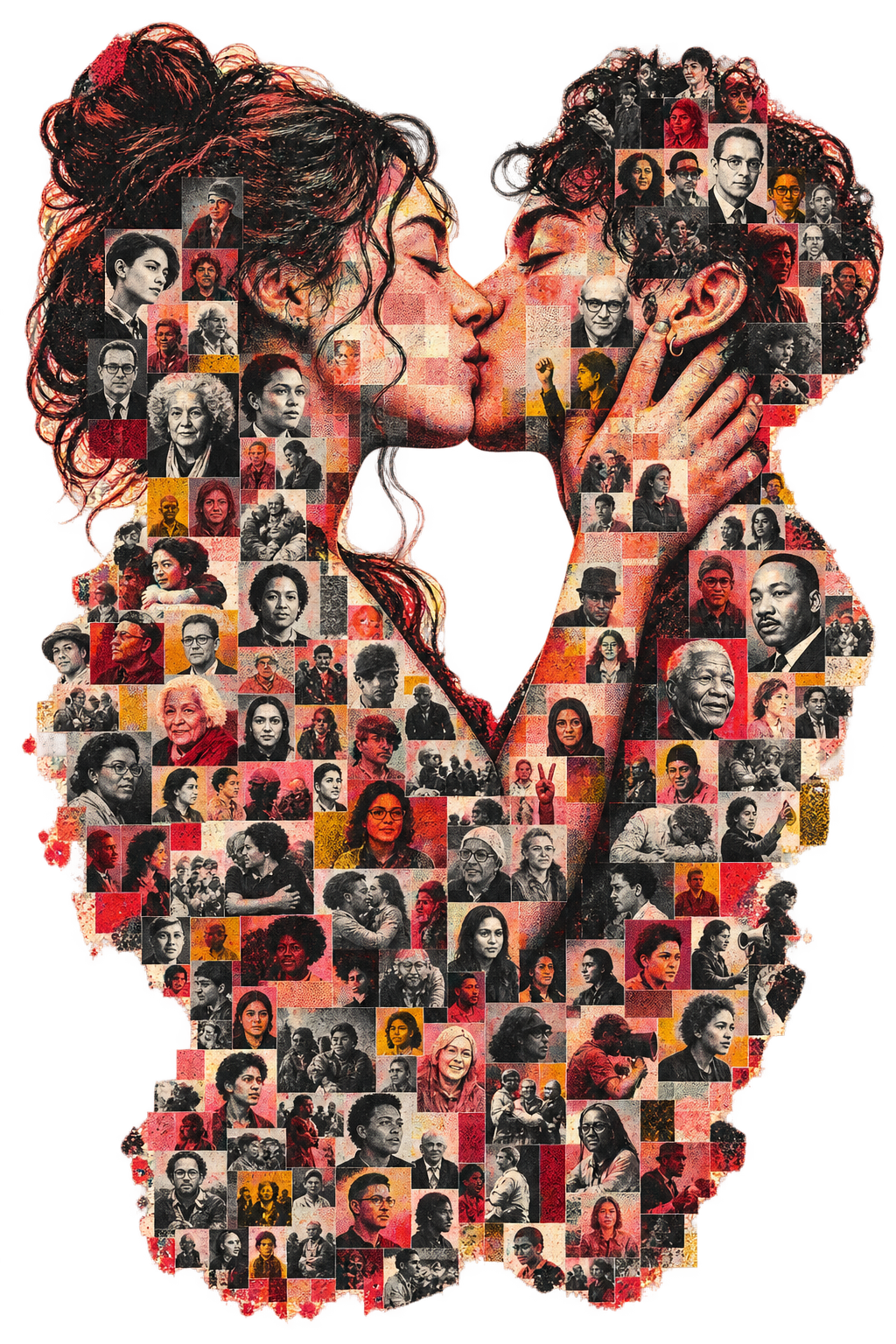 Portrait mosaic forming a kiss